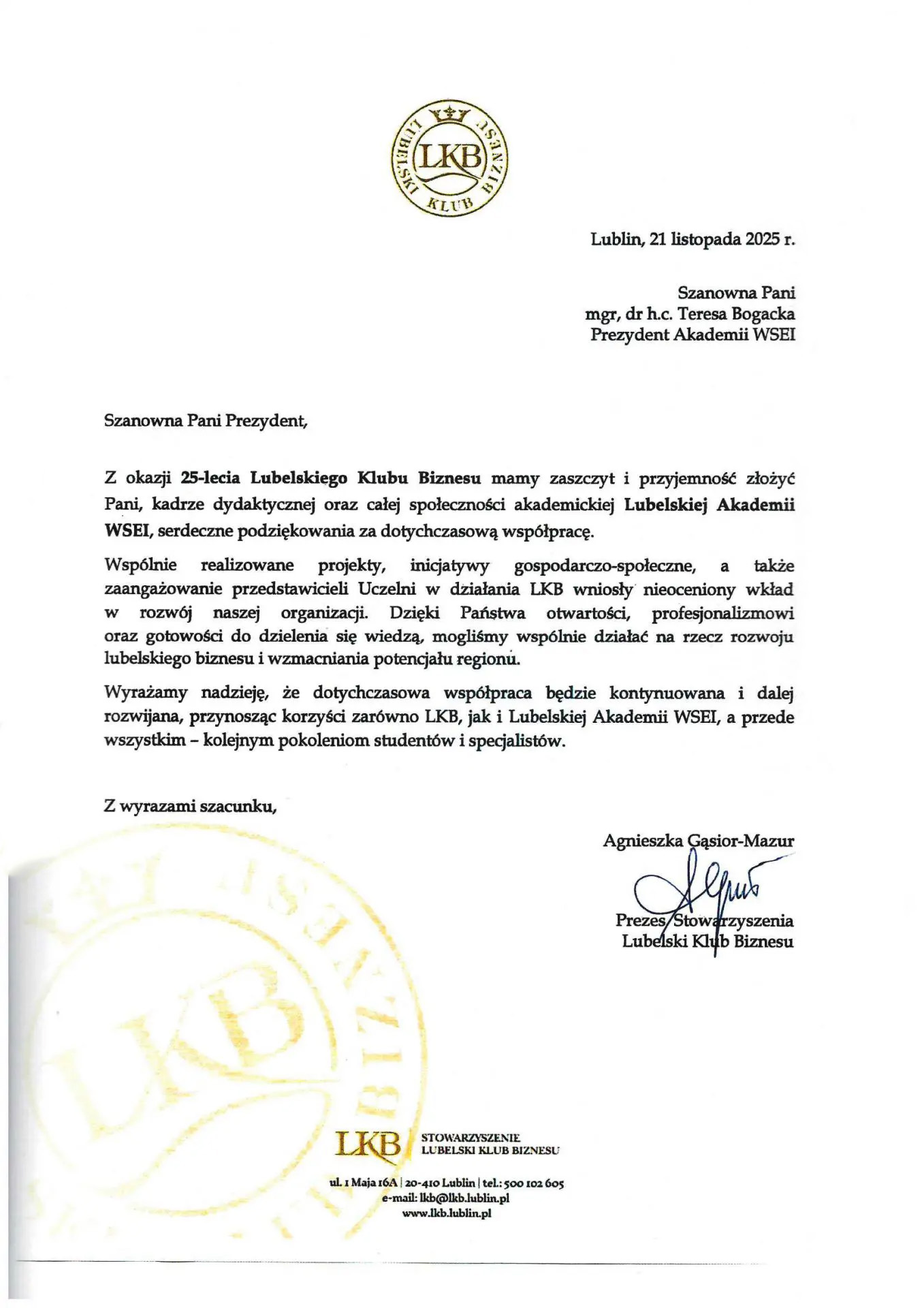 Lubelska-Akademia-WSEI_Podziekowanie_Lubelski-Klub-Biznesu